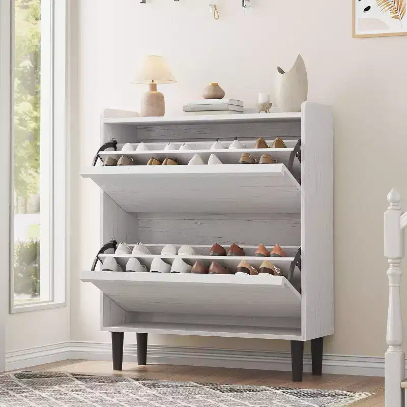 Meuble à chaussures avec tiroirs basculants, Organiseur de chaussures en bois avec étagère réglable pour entrée