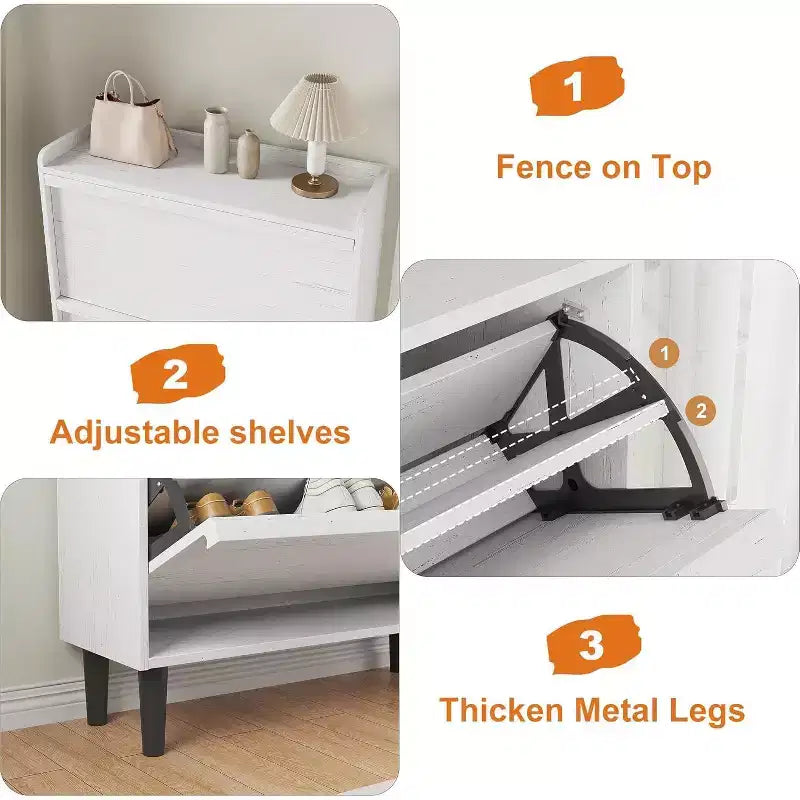 Meuble à chaussures avec tiroirs basculants, Organiseur de chaussures en bois avec étagère réglable pour entrée