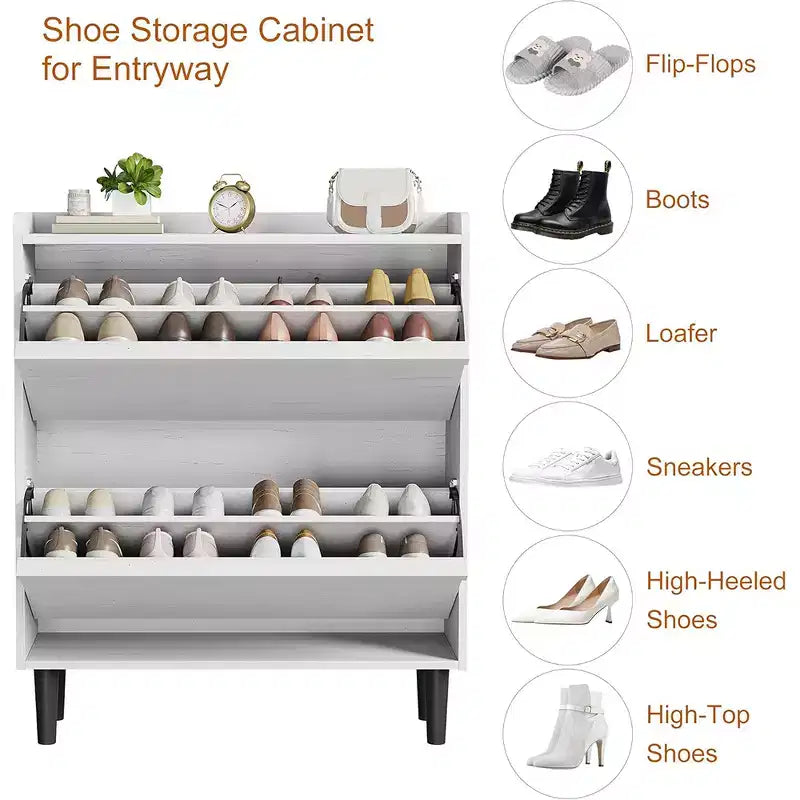 Meuble à chaussures avec tiroirs basculants, Organiseur de chaussures en bois avec étagère réglable pour entrée