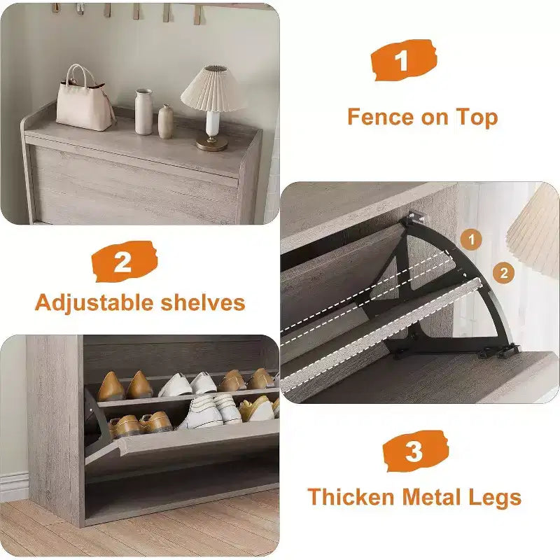 Meuble à chaussures avec tiroirs basculants, Organiseur de chaussures en bois avec étagère réglable pour entrée