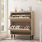 Shoe Cabinet with Flip Drawers, Wooden Shoe Organizer Cabinet with Adjustable Shelf for Entryway