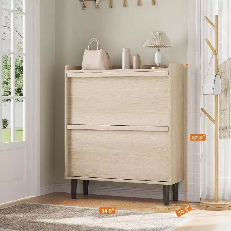 Meuble à chaussures avec tiroirs basculants, Organiseur de chaussures en bois avec étagère réglable pour entrée