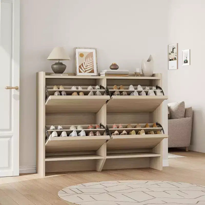 Meuble à chaussures avec tiroirs basculants, Organiseur de chaussures en bois avec étagère réglable pour entrée