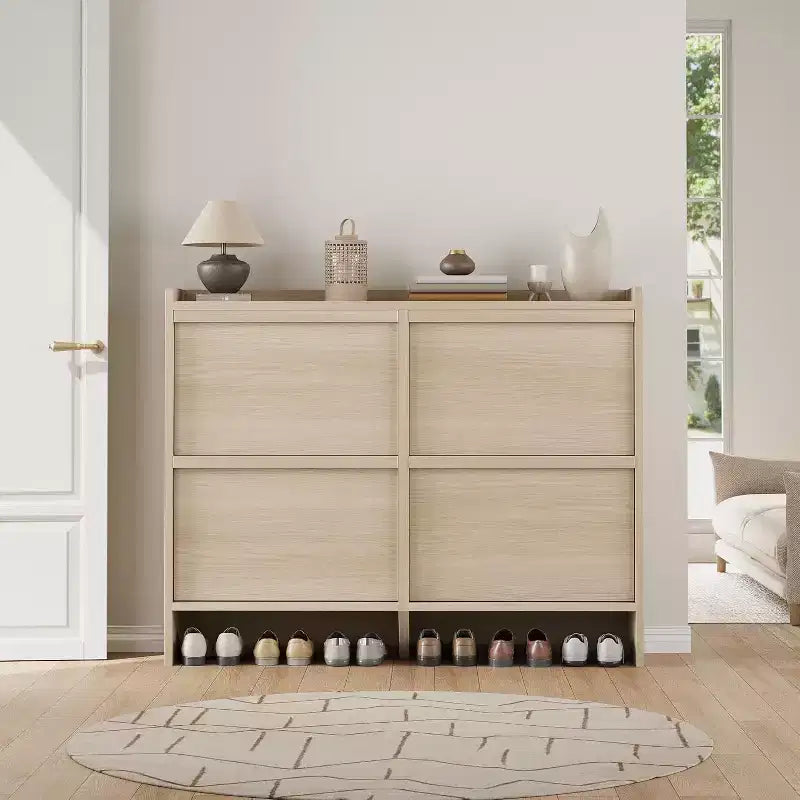 Meuble à chaussures avec tiroirs basculants, Organiseur de chaussures en bois avec étagère réglable pour entrée