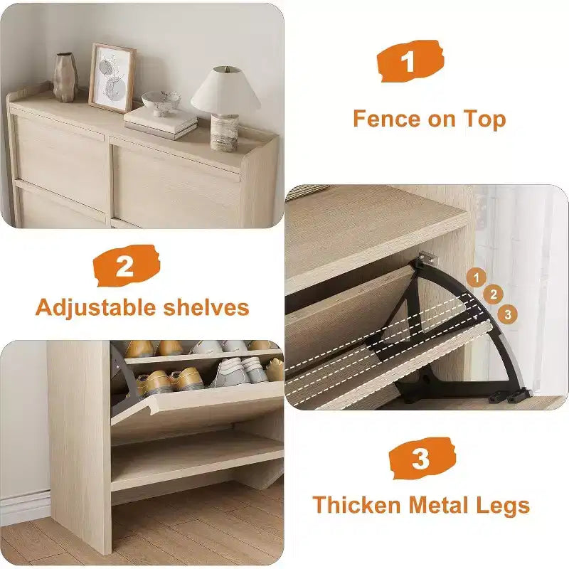 Meuble à chaussures avec tiroirs basculants, Organiseur de chaussures en bois avec étagère réglable pour entrée