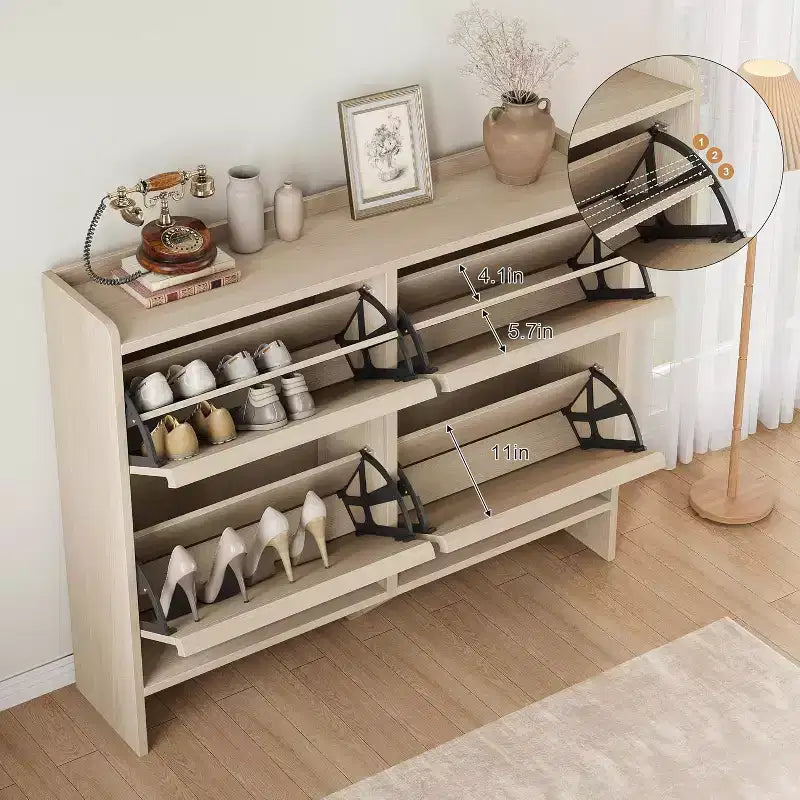 Meuble à chaussures avec tiroirs basculants, Organiseur de chaussures en bois avec étagère réglable pour entrée
