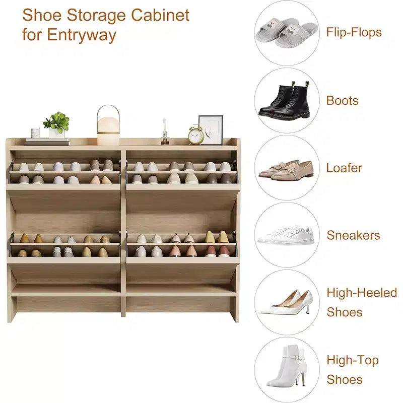 Meuble à chaussures avec tiroirs basculants, Organiseur de chaussures en bois avec étagère réglable pour entrée