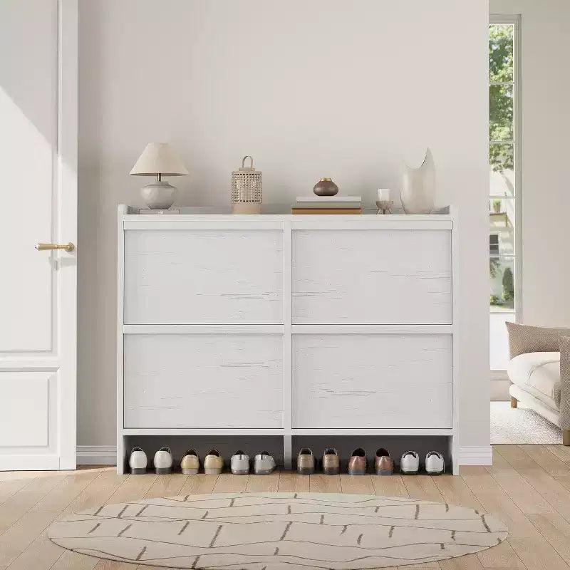 Meuble à chaussures avec tiroirs basculants, Organiseur de chaussures en bois avec étagère réglable pour entrée