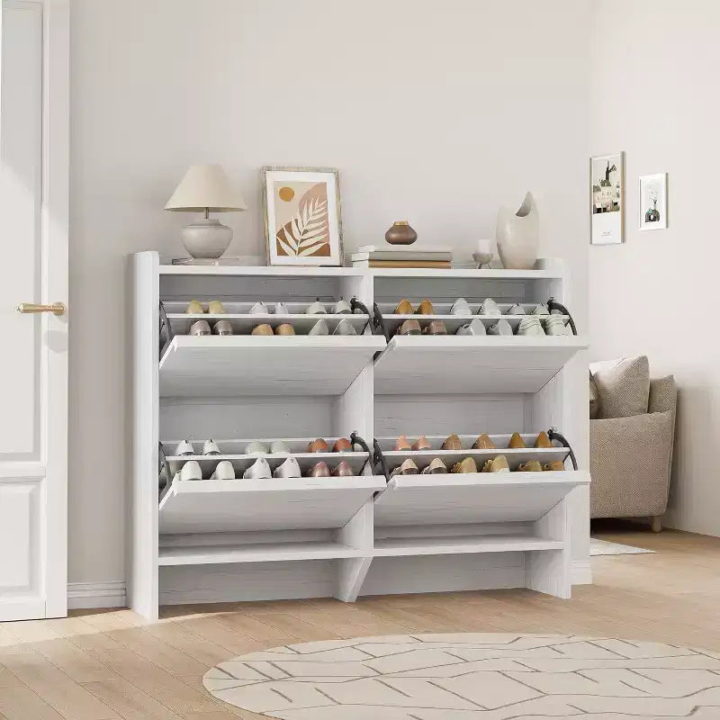 Meuble à chaussures avec tiroirs basculants, Organiseur de chaussures en bois avec étagère réglable pour entrée