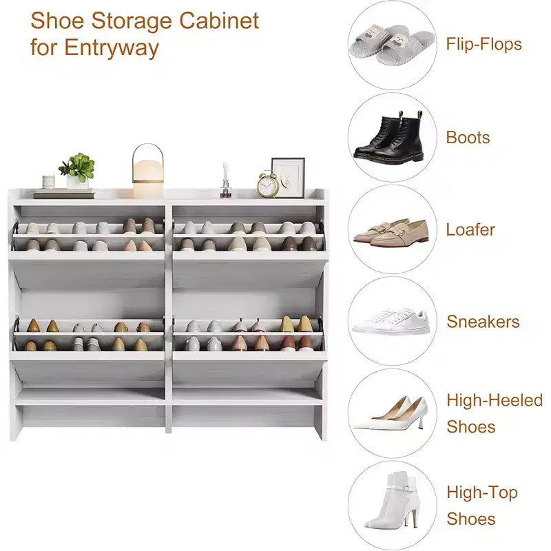 Meuble à chaussures avec tiroirs basculants, Organiseur de chaussures en bois avec étagère réglable pour entrée