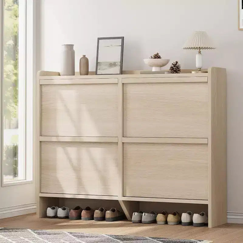 Meuble à chaussures avec tiroirs basculants, Organiseur de chaussures en bois avec étagère réglable pour entrée