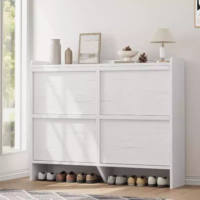Meuble à chaussures avec tiroirs basculants, Organiseur de chaussures en bois avec étagère réglable pour entrée