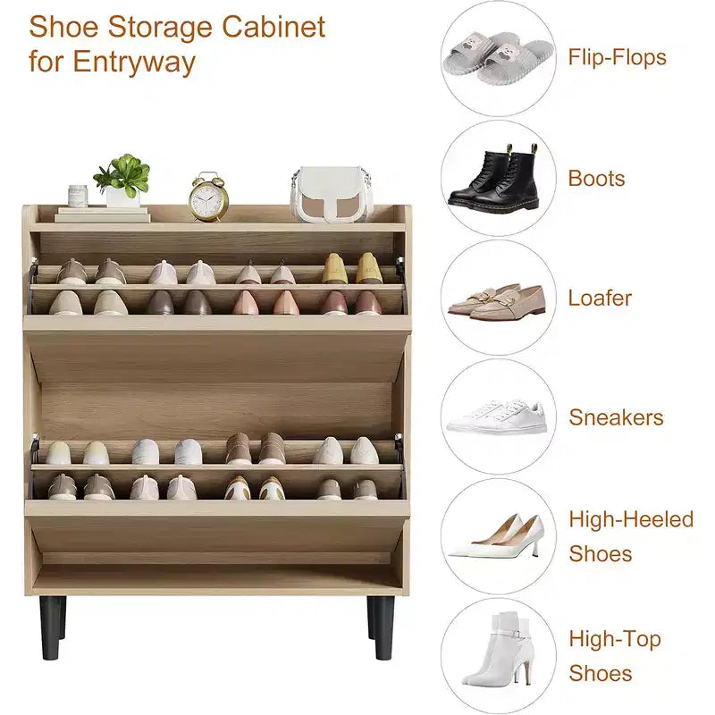 Meuble à chaussures avec tiroirs basculants, Organiseur de chaussures en bois avec étagère réglable pour entrée