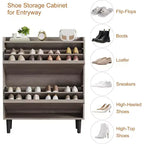 Meuble à chaussures avec tiroirs basculants, Organiseur de chaussures en bois avec étagère réglable pour entrée