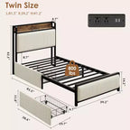 Cadre de lit double avec 2 tiroirs de rangement et station de recharge, lit plateforme rembourré en velours rustique avec tête de lit de rangement