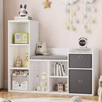 44.1 Kids Bookshelf with Reading Nook - 6-Cubby Toy Organizer & 2-Drawer Bench for Playroom & Nursery - White
