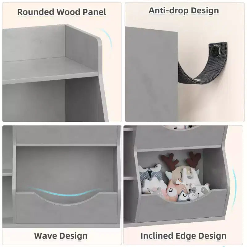 Étagère à livres 3 niveaux pour enfants de 80 cm de hauteur, meuble de rangement pour jouets, organisateur de jouets à 5 casiers pour chambre, couloir, salon et crèche