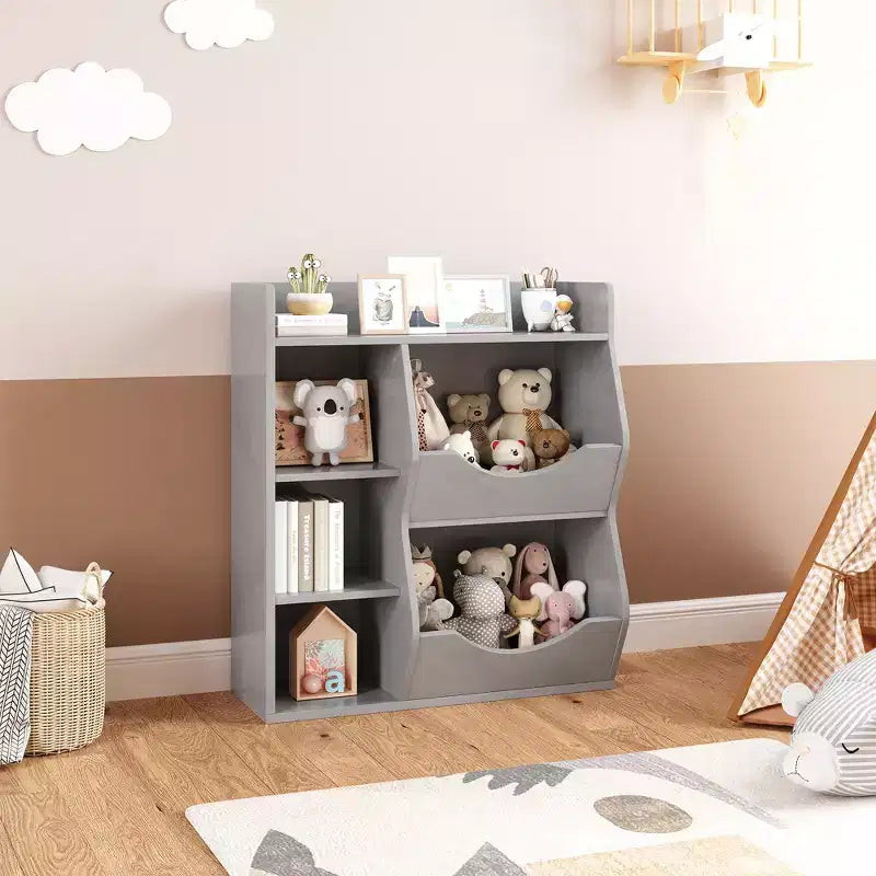 Étagère à livres 3 niveaux pour enfants de 80 cm de hauteur, meuble de rangement pour jouets, organisateur de jouets à 5 casiers pour chambre, couloir, salon et crèche