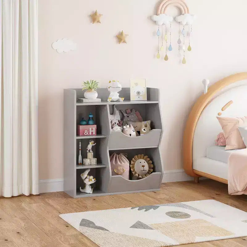 Étagère à livres 3 niveaux pour enfants de 80 cm de hauteur, meuble de rangement pour jouets, organisateur de jouets à 5 casiers pour chambre, couloir, salon et crèche