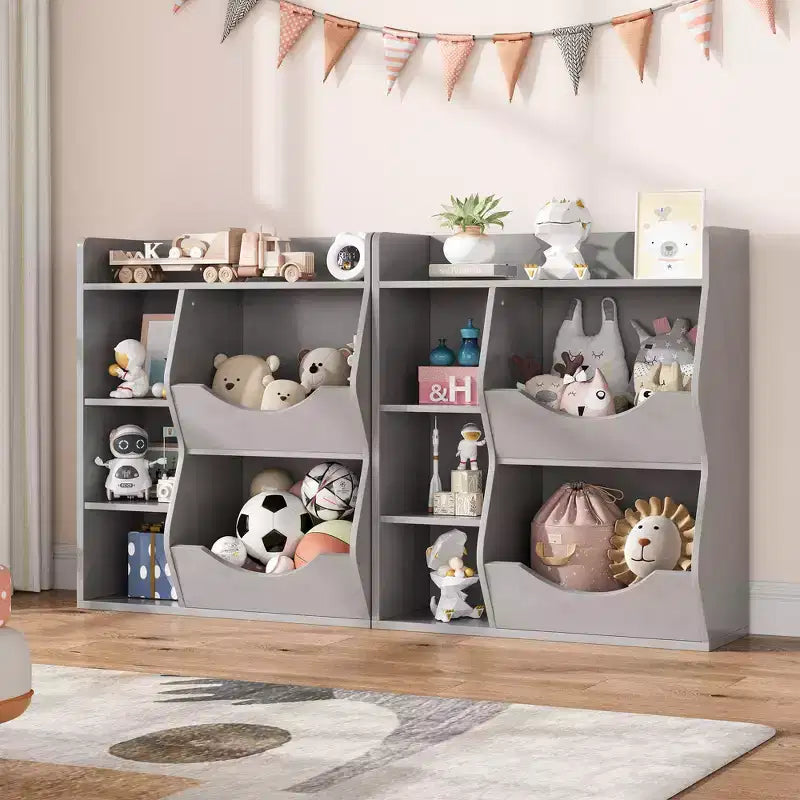 Étagère à livres 3 niveaux pour enfants de 80 cm de hauteur, meuble de rangement pour jouets, organisateur de jouets à 5 casiers pour chambre, couloir, salon et crèche