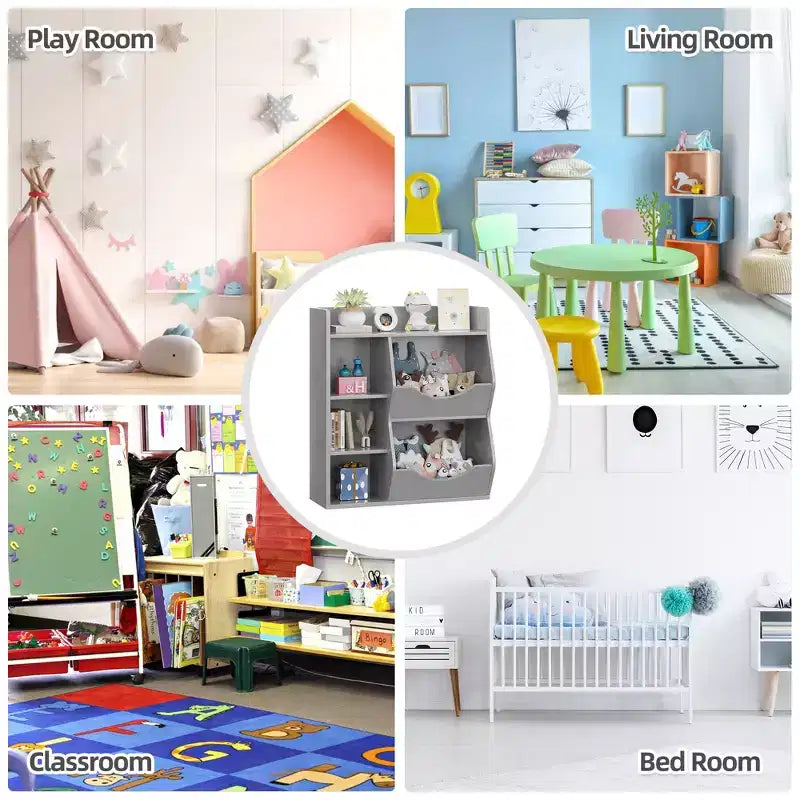 Étagère à livres 3 niveaux pour enfants de 80 cm de hauteur, meuble de rangement pour jouets, organisateur de jouets à 5 casiers pour chambre, couloir, salon et crèche