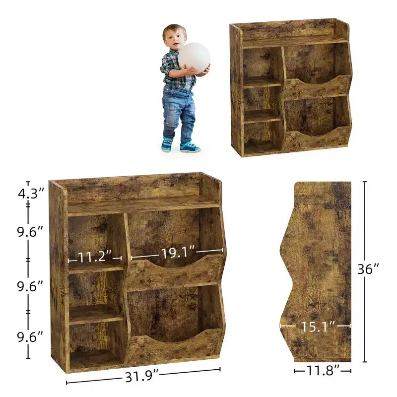 Étagère à livres 3 niveaux pour enfants de 80 cm de hauteur, meuble de rangement pour jouets, organisateur de jouets à 5 casiers pour chambre, couloir, salon et crèche