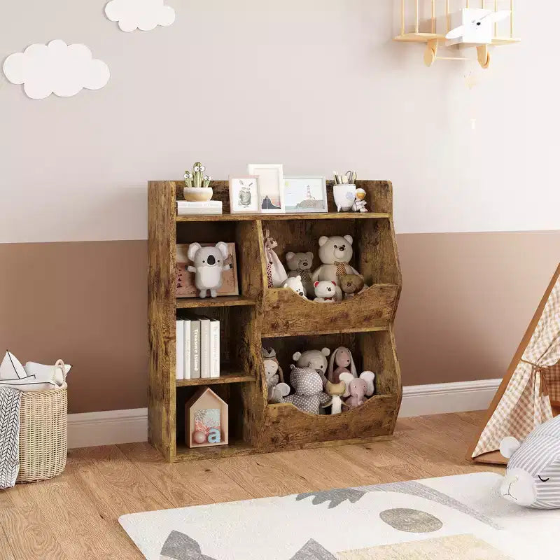 Étagère à livres 3 niveaux pour enfants de 80 cm de hauteur, meuble de rangement pour jouets, organisateur de jouets à 5 casiers pour chambre, couloir, salon et crèche