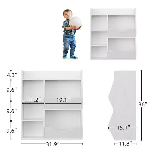 Étagère à livres 3 niveaux pour enfants de 80 cm de hauteur, meuble de rangement pour jouets, organisateur de jouets à 5 casiers pour chambre, couloir, salon et crèche