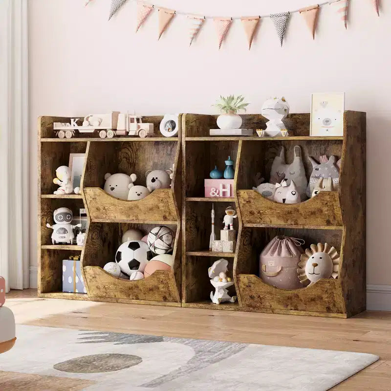 Étagère à livres 3 niveaux pour enfants de 80 cm de hauteur, meuble de rangement pour jouets, organisateur de jouets à 5 casiers pour chambre, couloir, salon et crèche