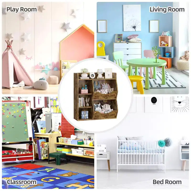 Étagère à livres 3 niveaux pour enfants de 80 cm de hauteur, meuble de rangement pour jouets, organisateur de jouets à 5 casiers pour chambre, couloir, salon et crèche