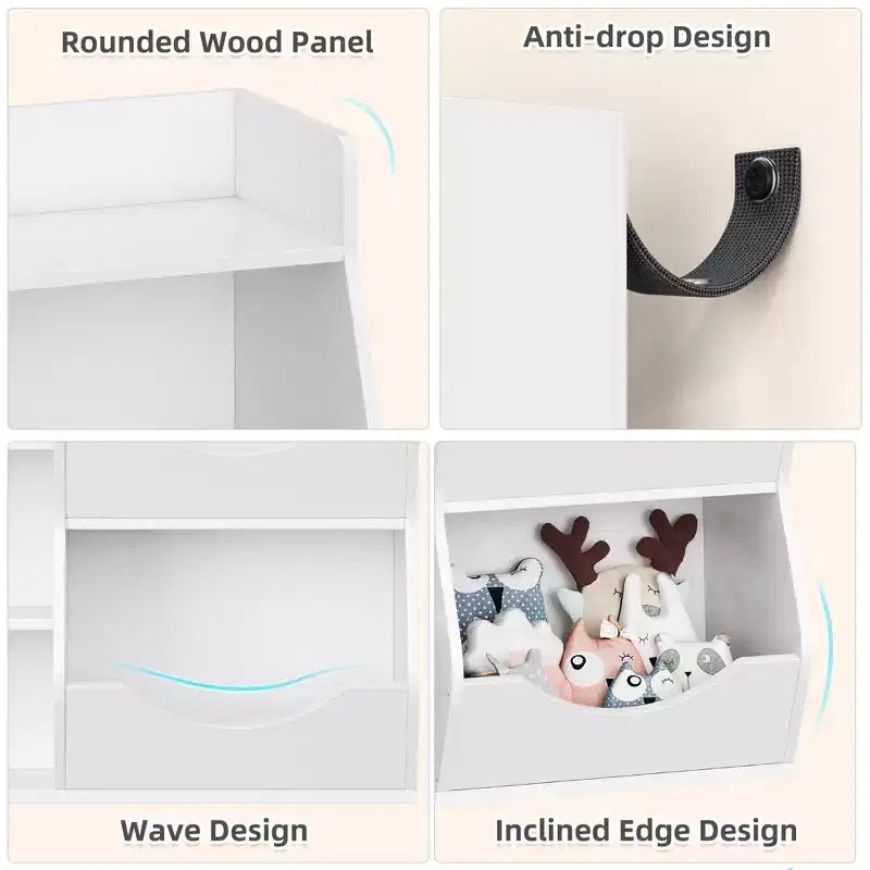 Étagère à livres 3 niveaux pour enfants de 80 cm de hauteur, meuble de rangement pour jouets, organisateur de jouets à 5 casiers pour chambre, couloir, salon et crèche