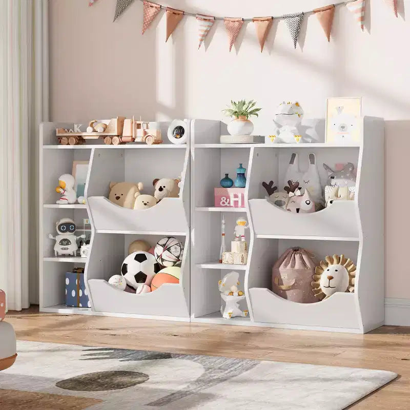 Étagère à livres 3 niveaux pour enfants de 80 cm de hauteur, meuble de rangement pour jouets, organisateur de jouets à 5 casiers pour chambre, couloir, salon et crèche