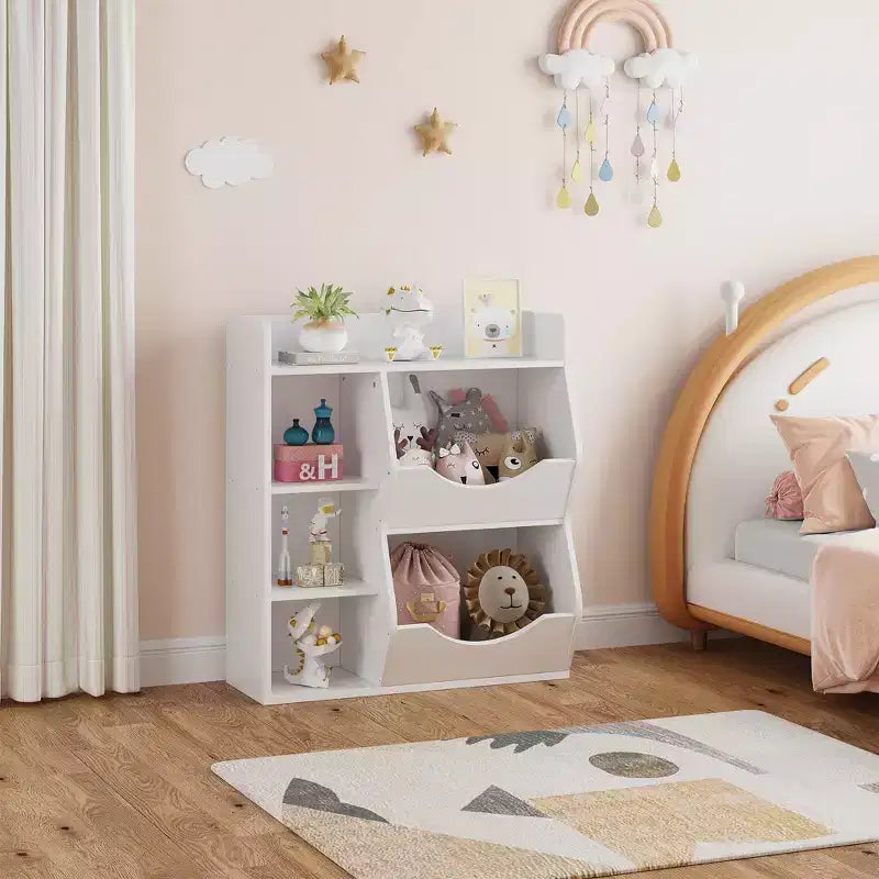Étagère à livres 3 niveaux pour enfants de 80 cm de hauteur, meuble de rangement pour jouets, organisateur de jouets à 5 casiers pour chambre, couloir, salon et crèche