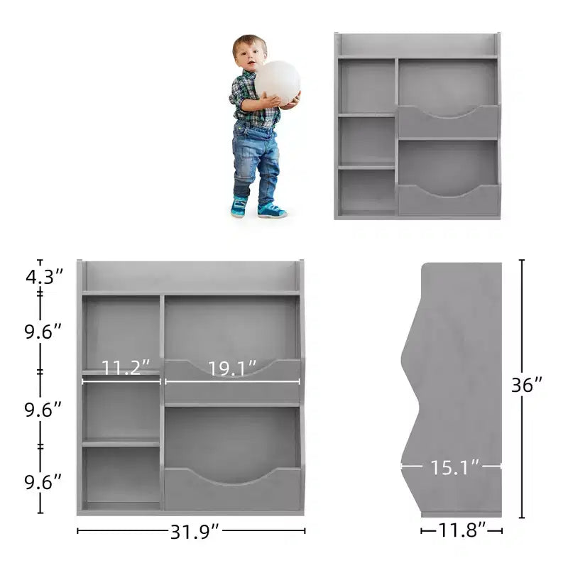 Étagère à livres 3 niveaux pour enfants de 80 cm de hauteur, meuble de rangement pour jouets, organisateur de jouets à 5 casiers pour chambre, couloir, salon et crèche