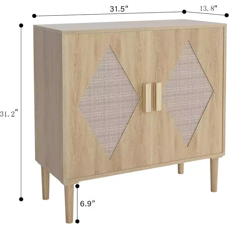 Buffet moderne avec portes en rotin tressé et étagères réglables pour entrée, salon, cuisine et couloir (pieds en bois robuste)