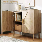 Buffet moderne avec portes en rotin tressé et étagères réglables pour entrée, salon, cuisine et couloir (pieds en bois robuste)