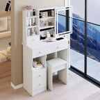 29.2 Coiffeuse avec Miroir, Petite Table de Maquillage avec Tabouret, Coiffeuse avec Support de Sèche-Cheveux et Rangement Ouvert pour Petits Espaces