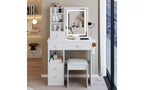 29.2 Coiffeuse avec Miroir, Petite Table de Maquillage avec Tabouret, Coiffeuse avec Support de Sèche-Cheveux et Rangement Ouvert pour Petits Espaces