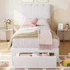 Cadre de lit simple avec tiroir de rangement et tête de lit, lit plateforme simple capitonné en velours pour filles, support robuste en lattes de bois