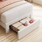 Cadre de lit simple avec tiroir de rangement et tête de lit, lit plateforme simple capitonné en velours pour filles, support robuste en lattes de bois