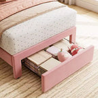 Cadre de lit simple avec tiroir de rangement et tête de lit, lit plateforme simple capitonné en velours pour filles, support robuste en lattes de bois