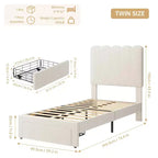 Cadre de lit simple avec tiroir de rangement et tête de lit, lit plateforme simple capitonné en velours pour filles, support robuste en lattes de bois