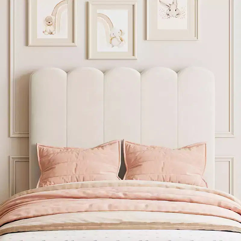 Cadre de lit simple avec tiroir de rangement et tête de lit, lit plateforme simple capitonné en velours pour filles, support robuste en lattes de bois