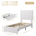 Cadre de lit simple avec tiroir de rangement et tête de lit, lit plateforme simple capitonné en velours pour filles, support robuste en lattes de bois