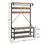 Porte-manteau et banc à chaussures industriels avec étagère de rangement, 8 crochets, barre de suspension – Organisateur d'entrée effet bois – 101,3 x 40 x 183 cm