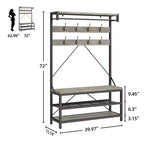 Porte-manteau et banc à chaussures industriels avec étagère de rangement, 8 crochets, barre de suspension – Organisateur d'entrée effet bois – 101,3 x 40 x 183 cm