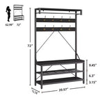 Porte-manteau et banc à chaussures industriels avec étagère de rangement, 8 crochets, barre de suspension – Organisateur d'entrée effet bois – 101,3 x 40 x 183 cm