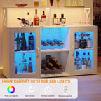Meuble de bar de cuisine DobleePy, buffet autoportant avec armoire de rangement, casier à vin et porte-verres
