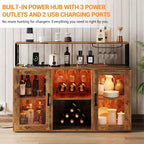 Meuble de bar de cuisine DobleePy, buffet autoportant avec armoire de rangement, casier à vin et porte-verres