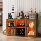 Meuble de bar de cuisine DobleePy, buffet autoportant avec armoire de rangement, casier à vin et porte-verres